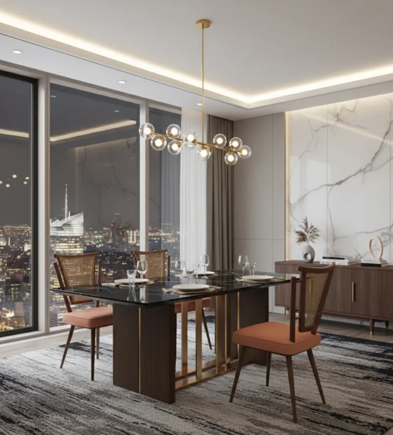 conjunto de 4 sillas antiguas en un comedor moderno