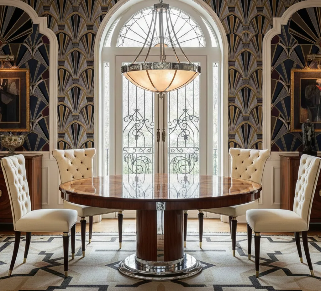 seis sillas antiguas con tapizado claro en una decoración elegante