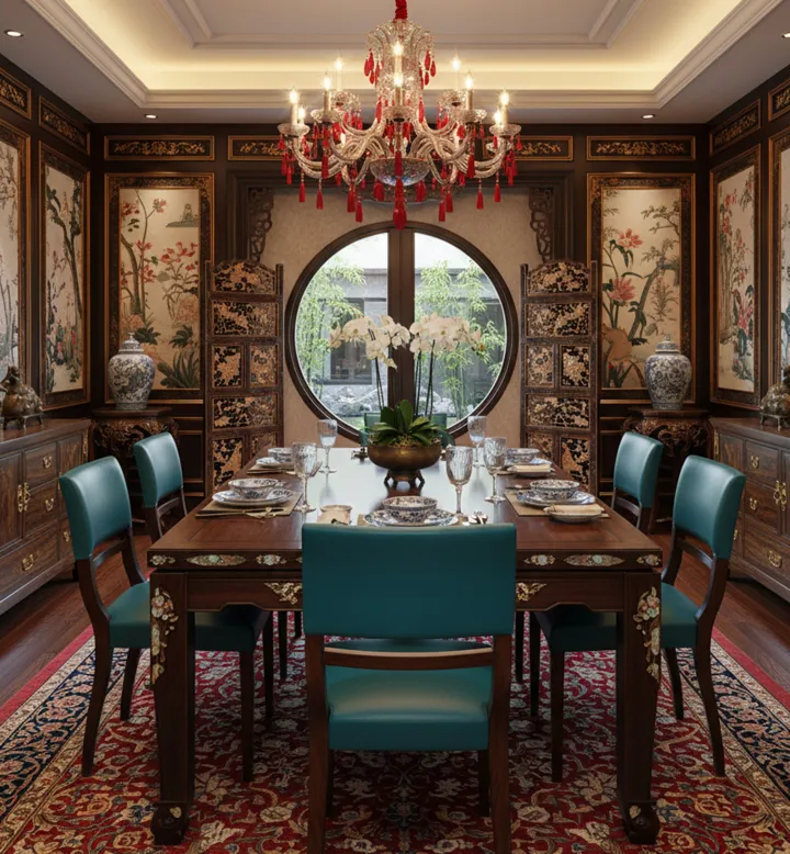 Conjunto de 6 cadeiras antigas em uma sala de jantar elegante