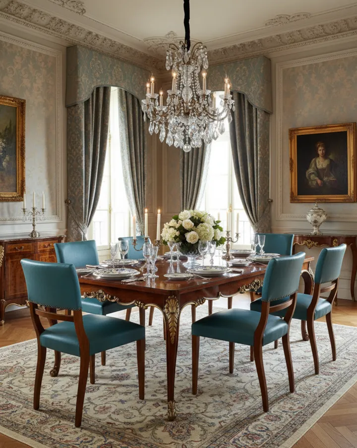 Set aus 6 antiken Stühlen in einem schön dekorierten eleganten Raum