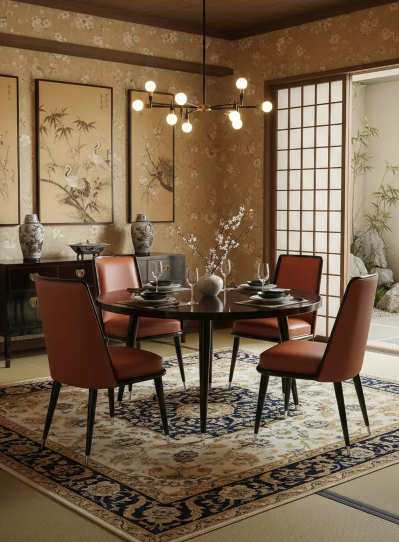 Set of 6 antique chairs to restore in an elegant setting, surrounded by decor and a table.