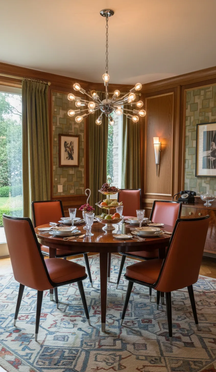 Set of 6 antique chairs on an elegant rug, featuring detailed decor in a cozy setting.