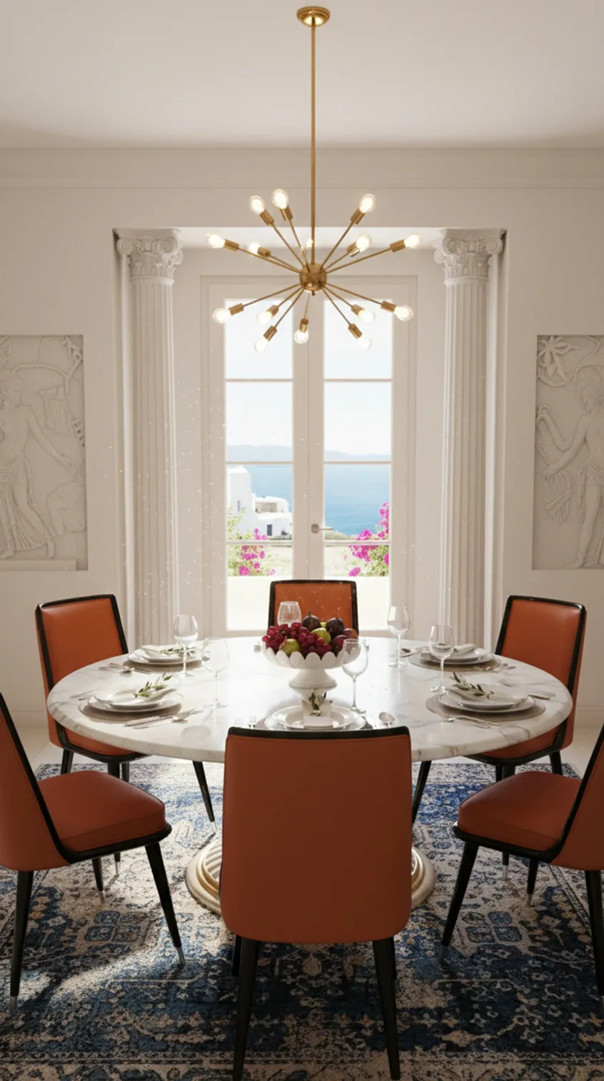 6 sedie antiche in un'accogliente sala da pranzo con vista mare