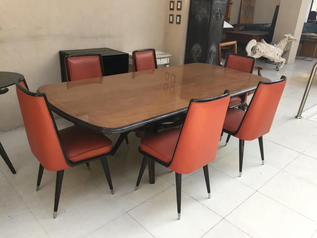 set of 6 antique chairs to restore with orange upholstery