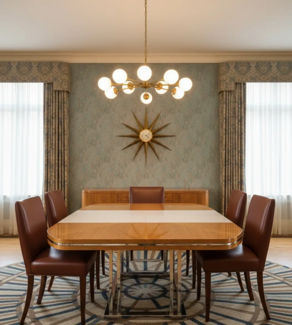 Huit chaises antiques dans une salle à manger élégante avec une table