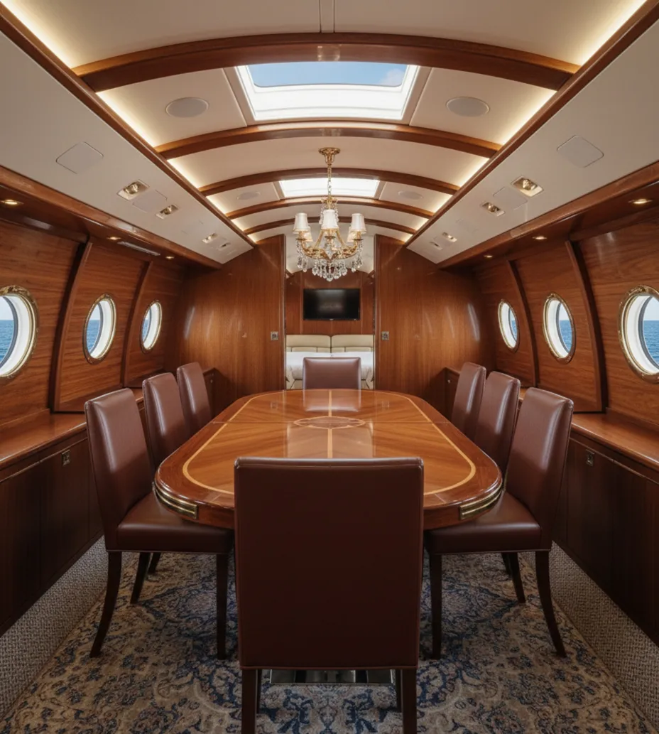 椅子8脚の古い部屋、丸い窓付きのエレガントな環境