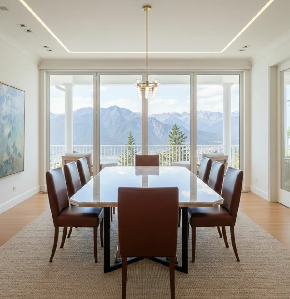 Ocho sillas para restaurar en un ambiente iluminado con vista