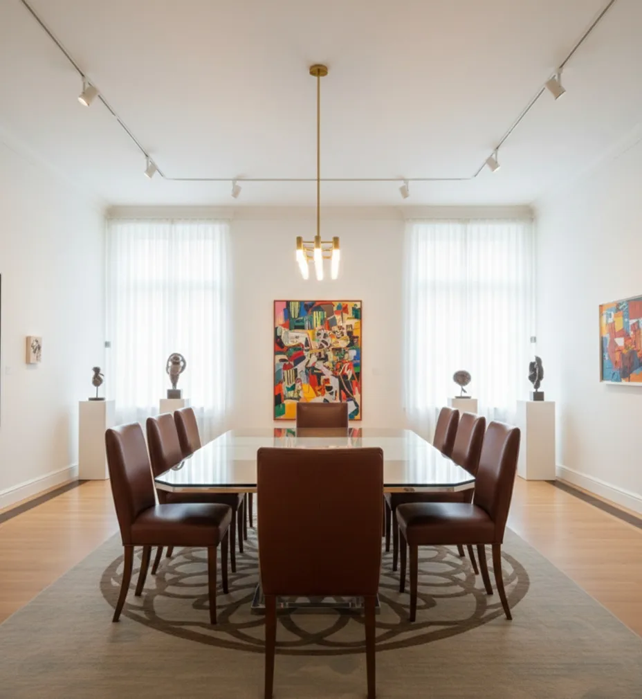 Conjunto de 8 sillas antiguas en un comedor moderno