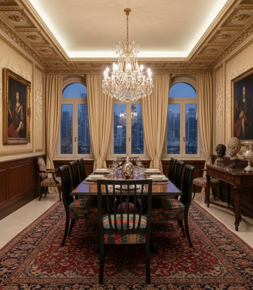 8 sedie antiche con design elegante in una sala da pranzo