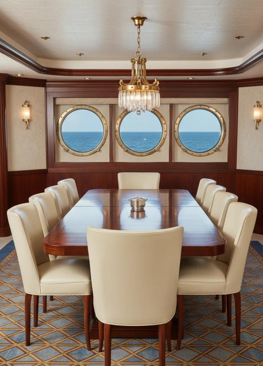 10 sedie antiche in un ambiente elegante con vista mare