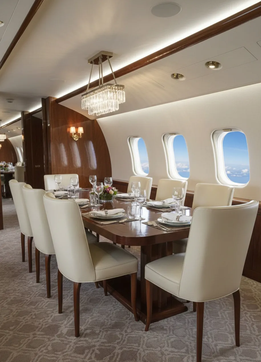 Vista di 10 sedie antiche in una sala da pranzo elegante con finestre