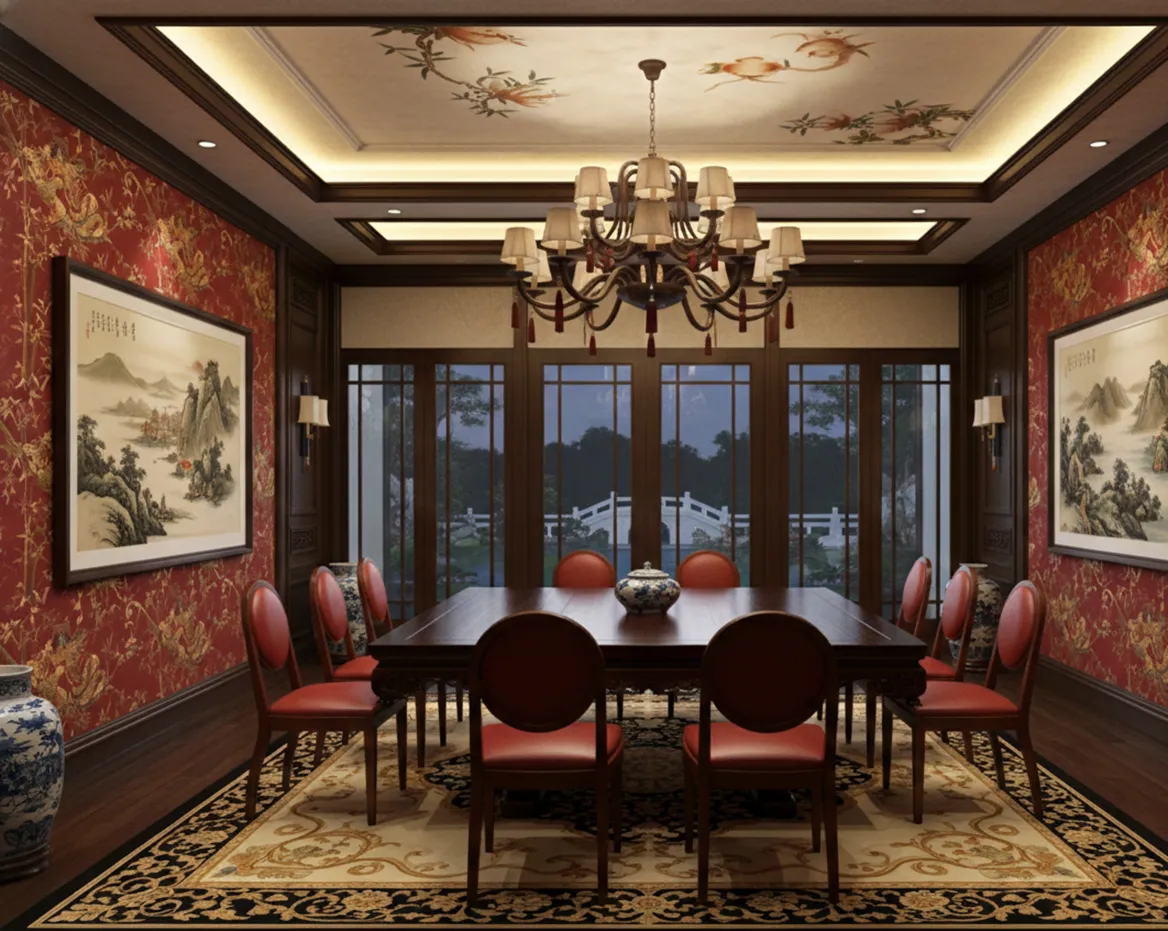 Elegant dining room with 12 antique chairs ready to restore