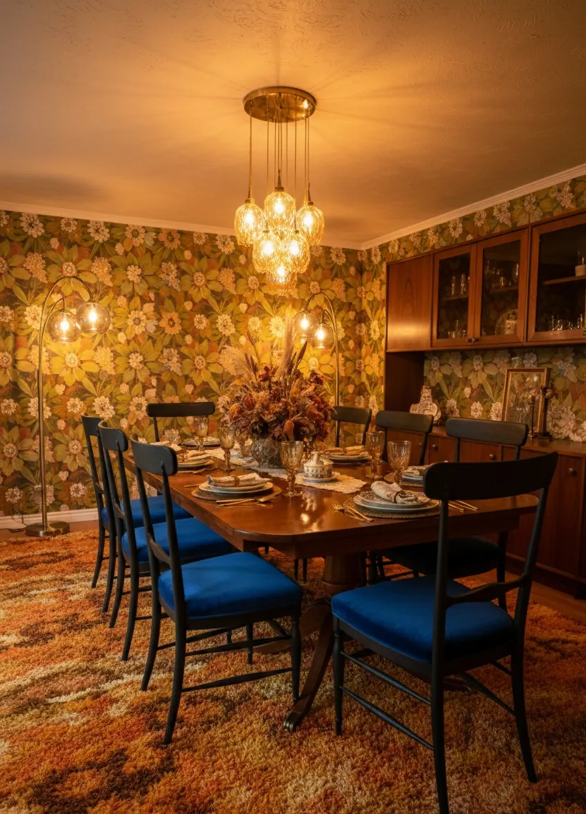 Zehn antike Stühle im Design von Colombo Sanguineti Chiavari, restaurierbar, in einem vintage Esszimmer mit eleganter Tischdekoration.