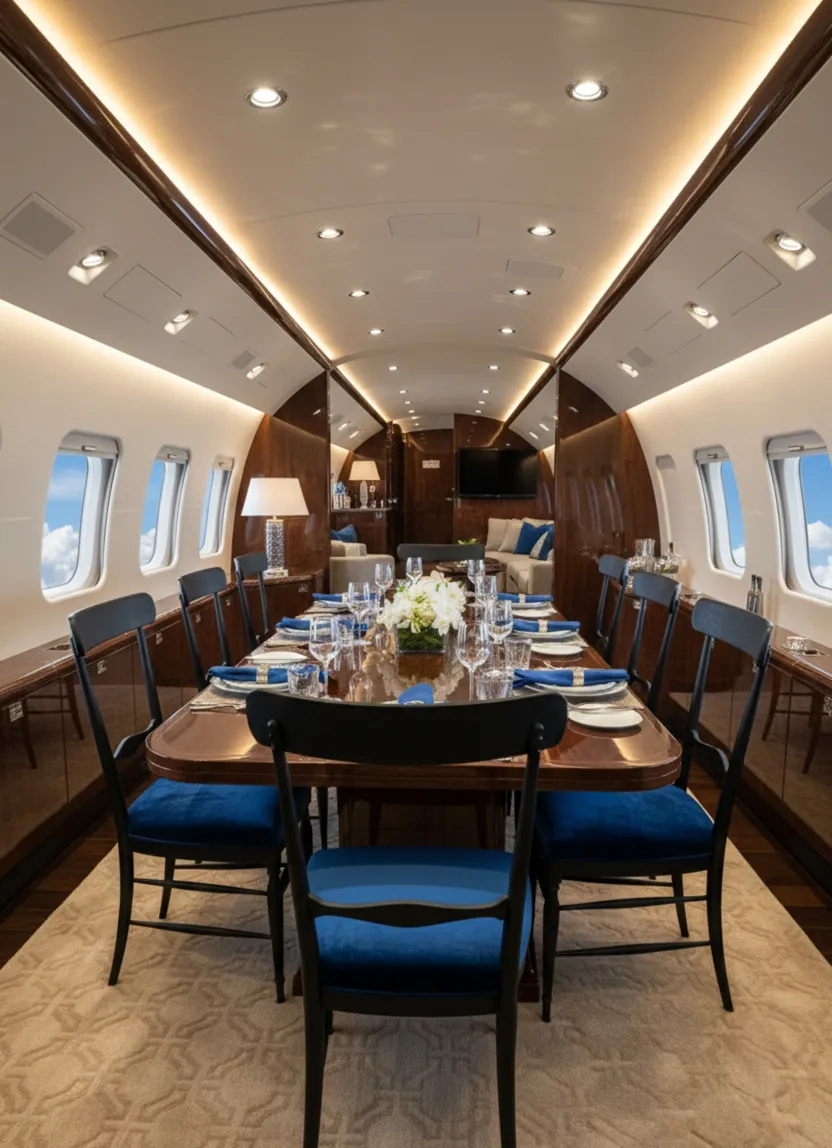 Vista di un elegante zona pranzo con 10 sedie antiche pronte per il restauro in un ambiente lussuoso