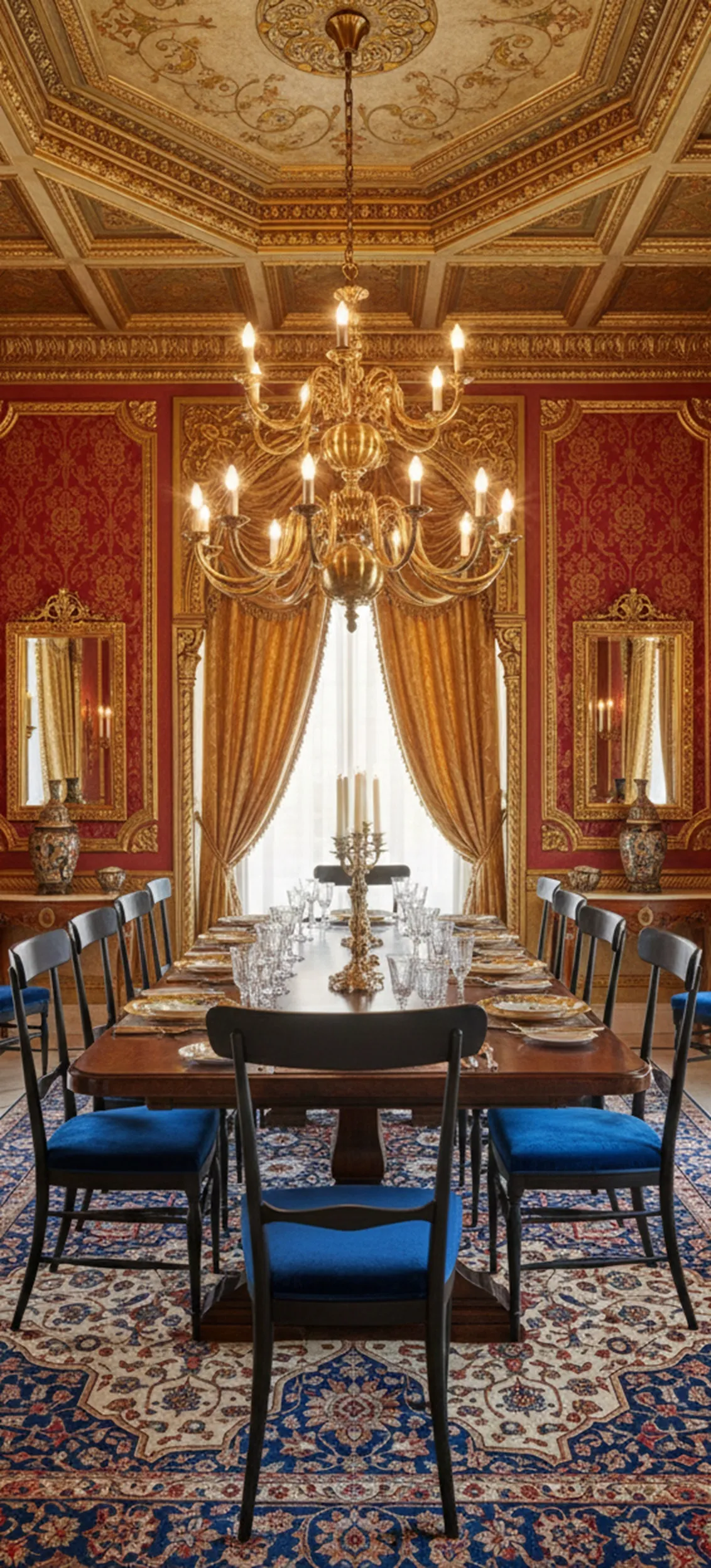 Vista de 10 sillas antiguas en una elegante sala comedor