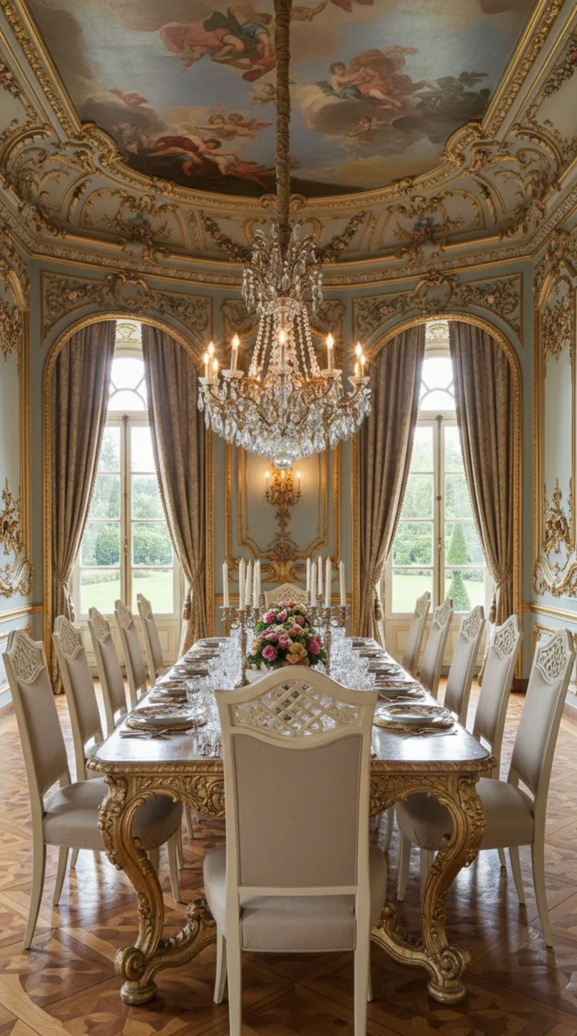 Vista di 12 sedie antiche da restaurare in una sala da pranzo elegante