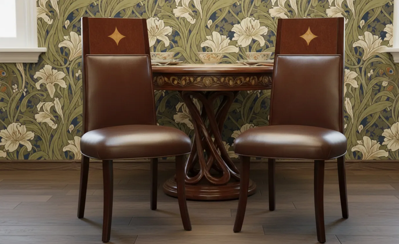 Conjunto de 12 sillas antiguas en ambiente decorativo.