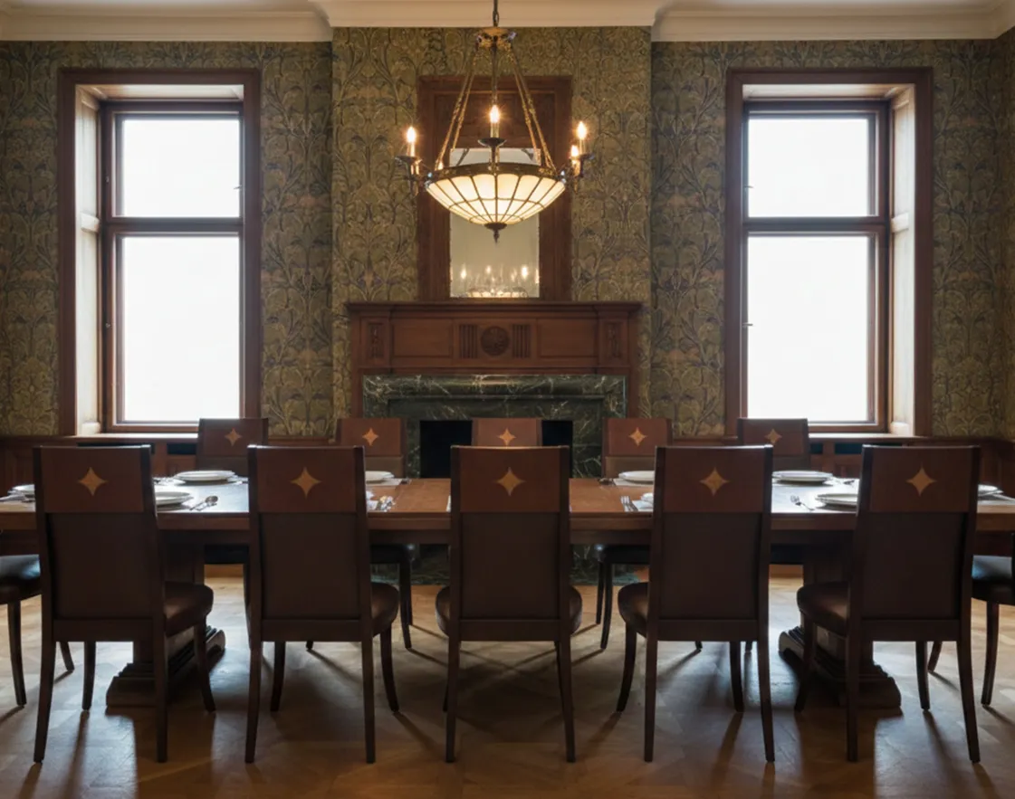 Set di 12 sedie antiche in una sala da pranzo elegante