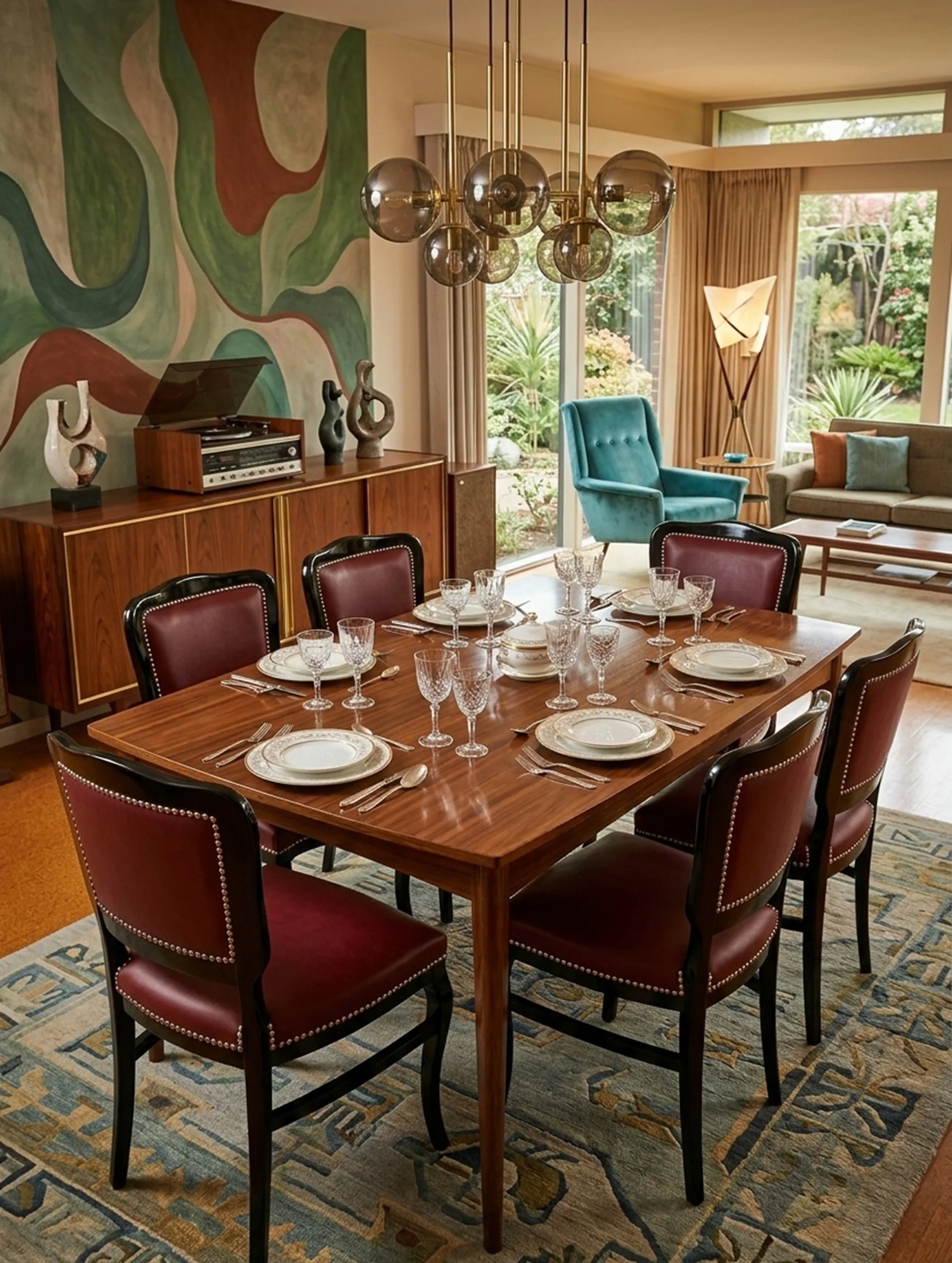 6 sedie antiche da restaurare in una sala da pranzo elegante con decorazioni moderne.