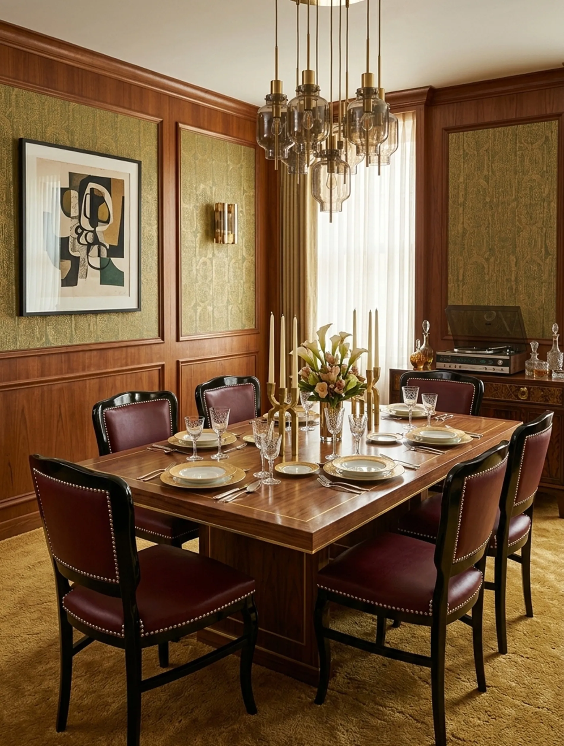 6 antique chairs to restore in elegant dining room with chandeliers