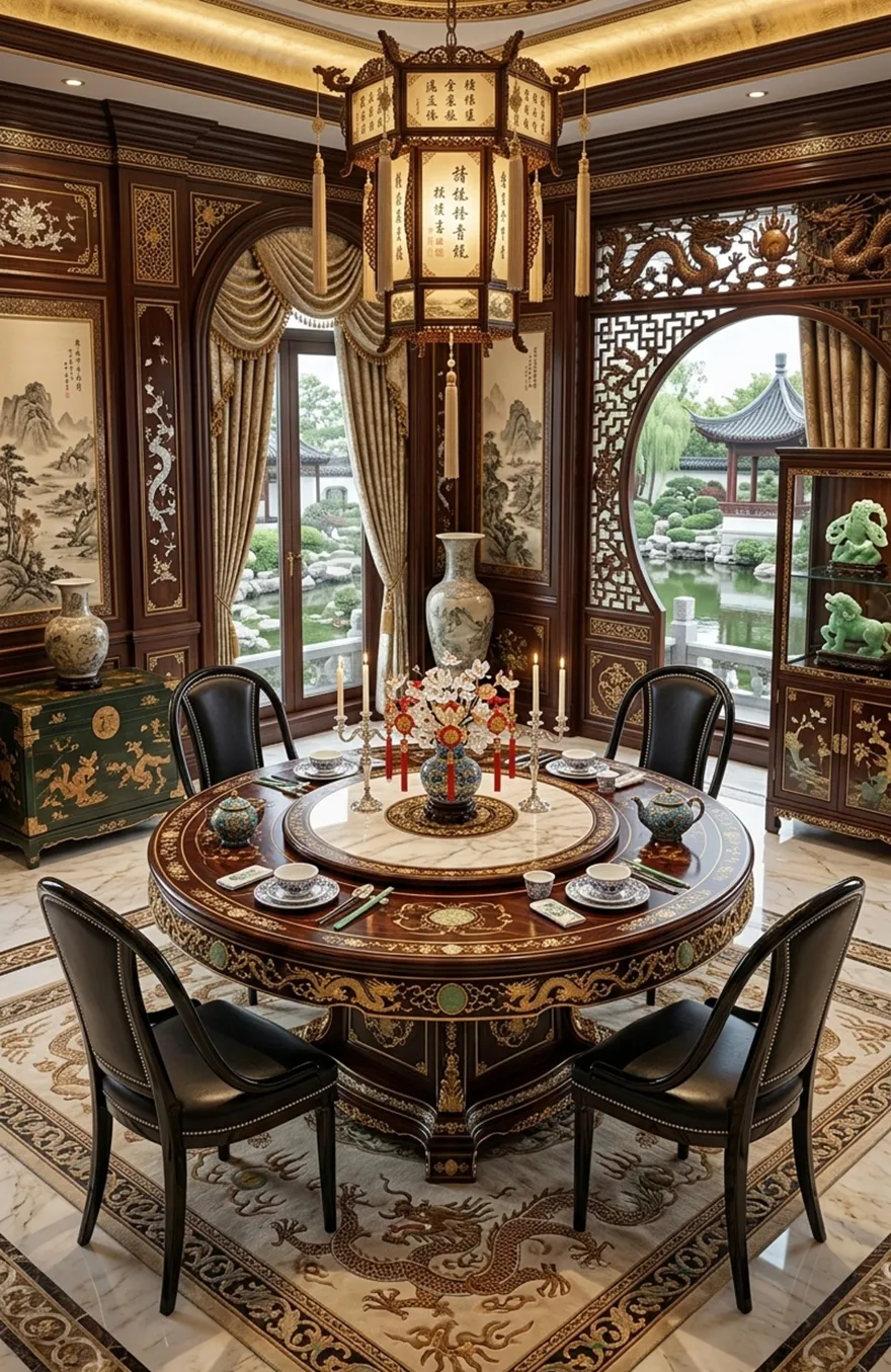 Cuatro sillas antiguas thonet dispuestas en un entorno elegante con mesa y decoración.