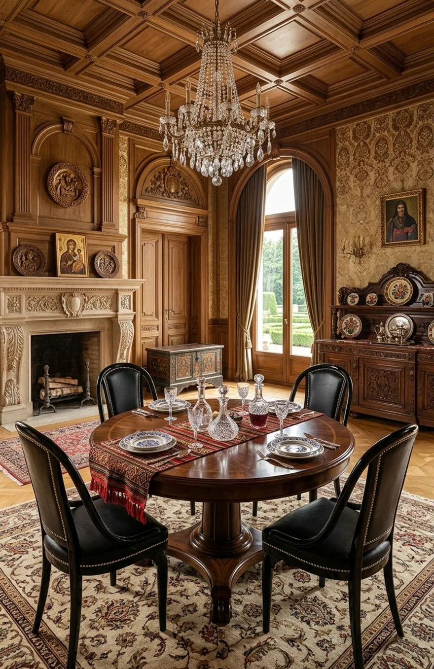 Set of 4 antique thonet chairs for restoration in an elegant dining room with a round table