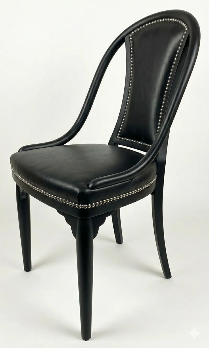 4 cadeiras antigas thonet com estofamento preto e detalhe metálico