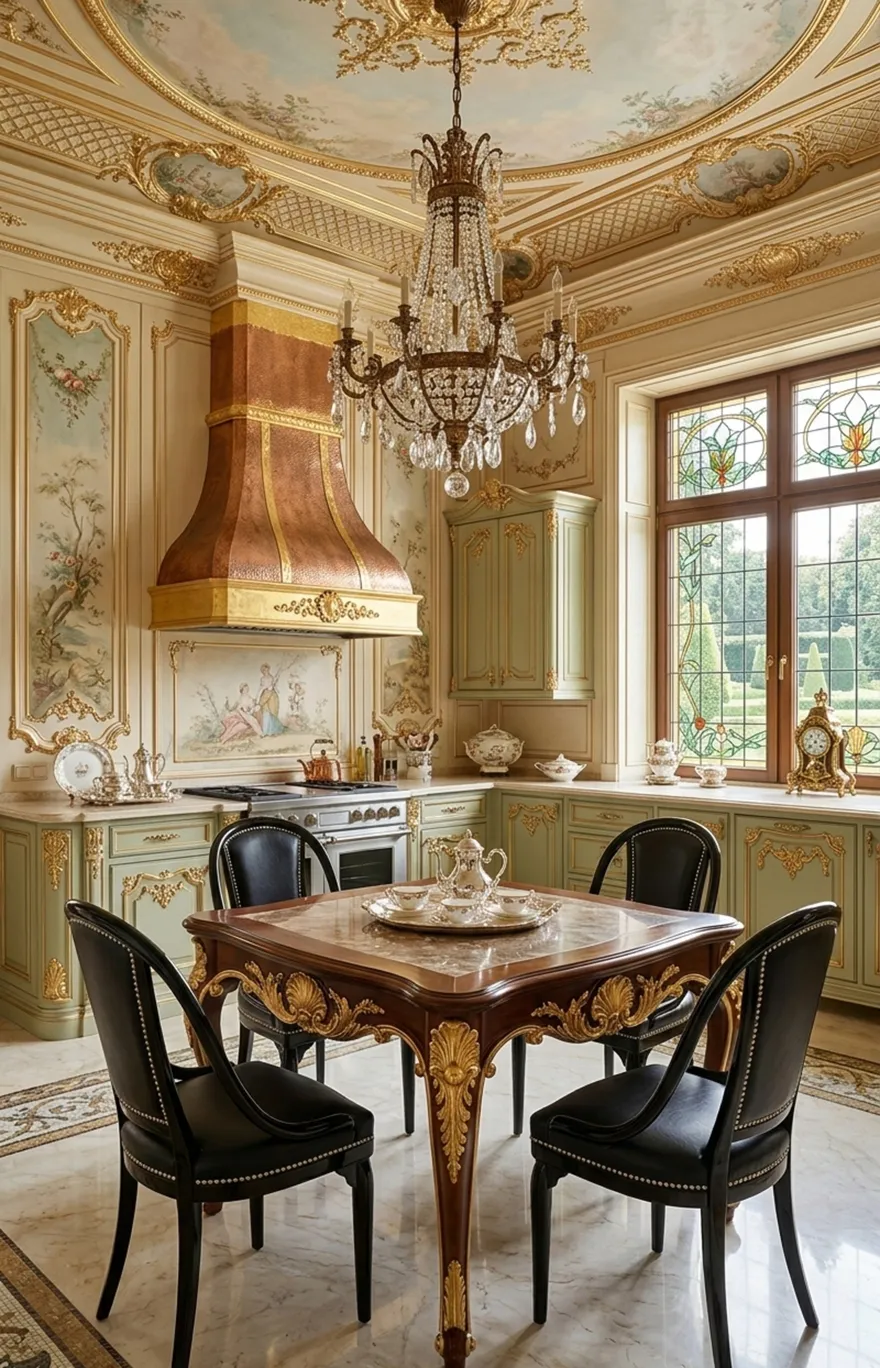 4 sillas antiguas thonet en una cocina elegante