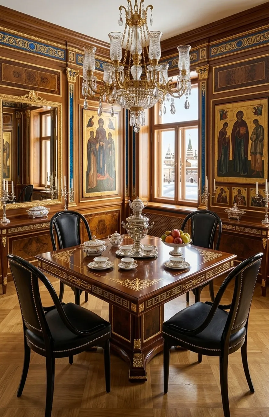 4 cadeiras antigas thonet em uma sala de jantar elegante, prontas para restaurar.