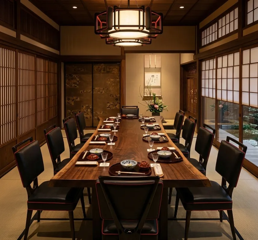 Set of 12 antique chairs in a traditional dining room