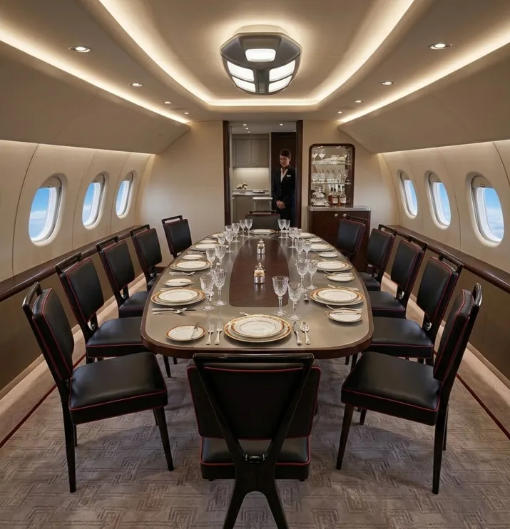 Set aus 12 antiken Stühlen in einem eleganten und einladenden Ambiente mit Tischgedeck.