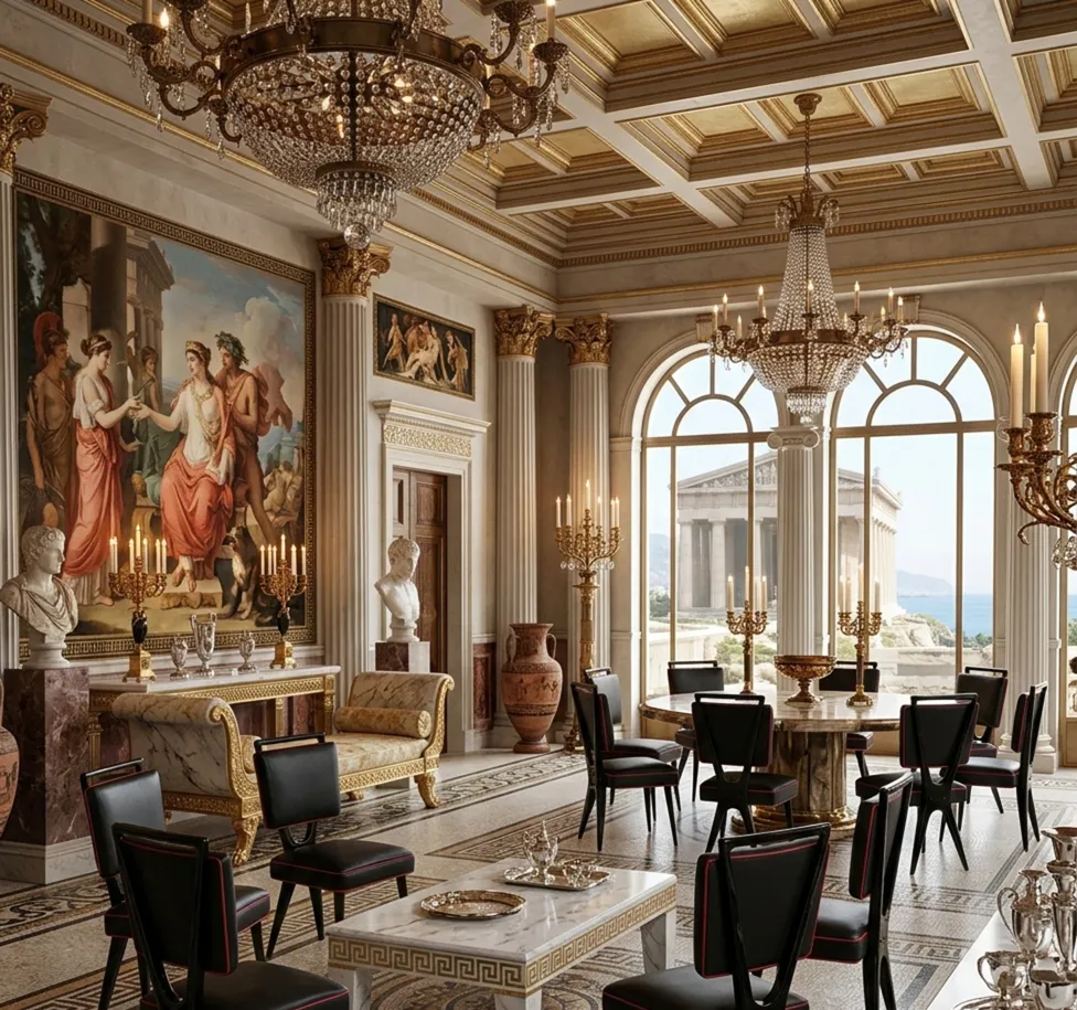 Ambiente clásico con 12 sillas antiguas para restaurar, candelabros y arte