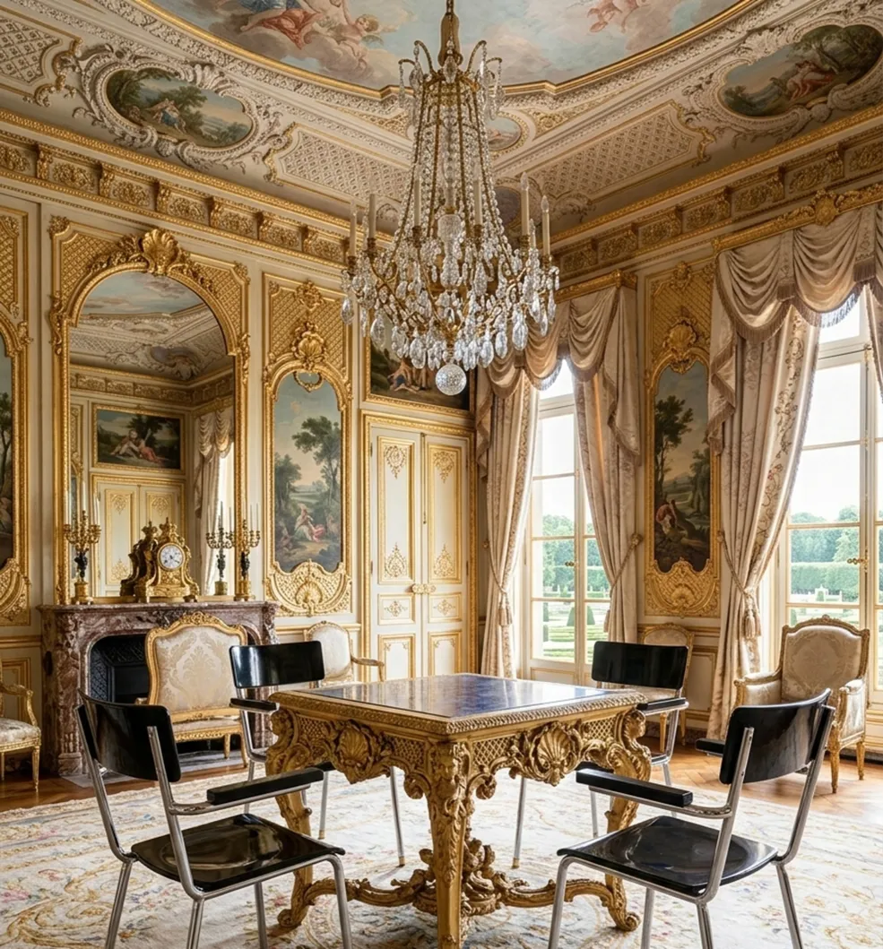 quattro sedie antiche in stile bauhaus in un ambiente lussuoso