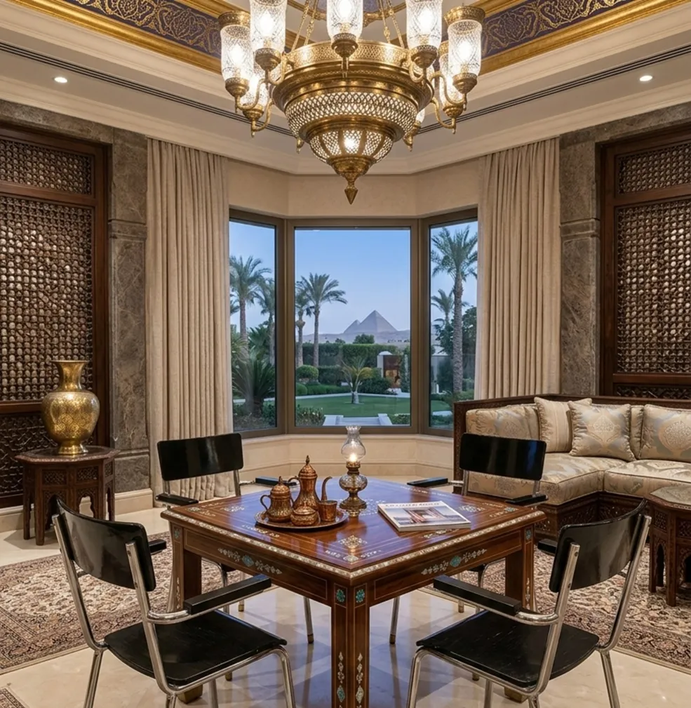 चार प्राचीन बौहाउस कुर्सियाँ एक सुरुचिपूर्ण कमरे में, बड़ी खिड़कियों के साथ