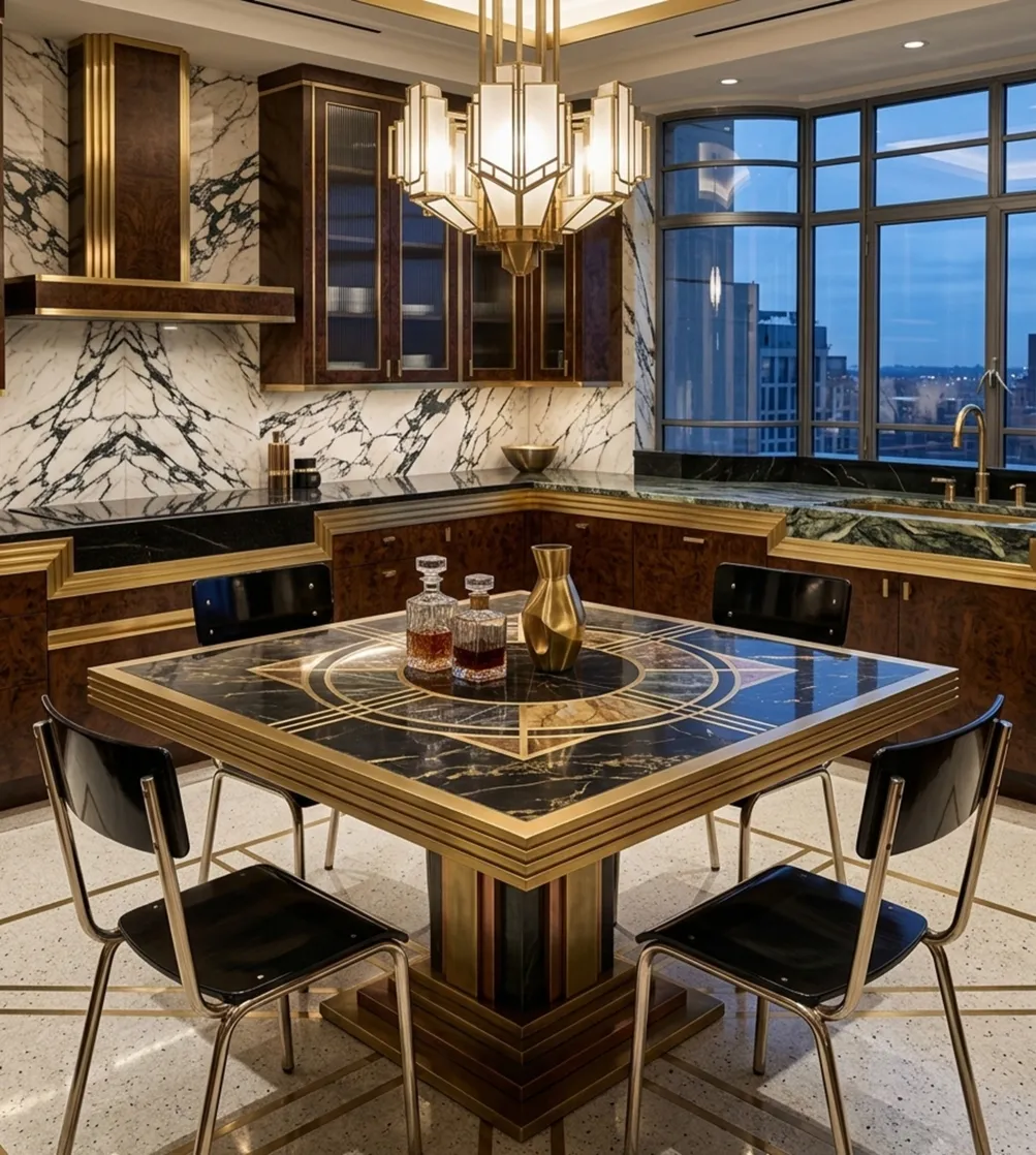 四把古董包豪斯椅子在现代厨房里