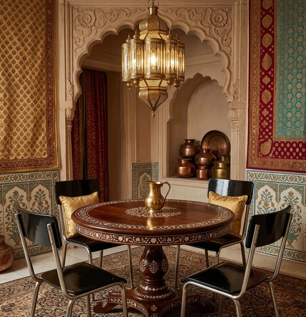 Quatre chaises anciennes dans un espace décoré