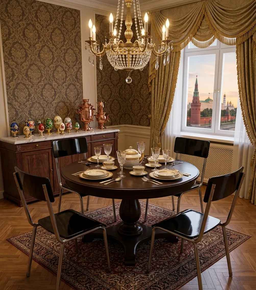 Cuatro sillas de estilo Bauhaus en ambiente elegante con decoración