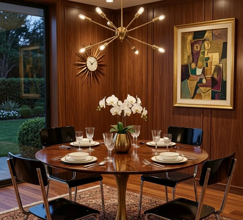 Tavolo rotondo con 4 sedie antiche in un ambiente elegante