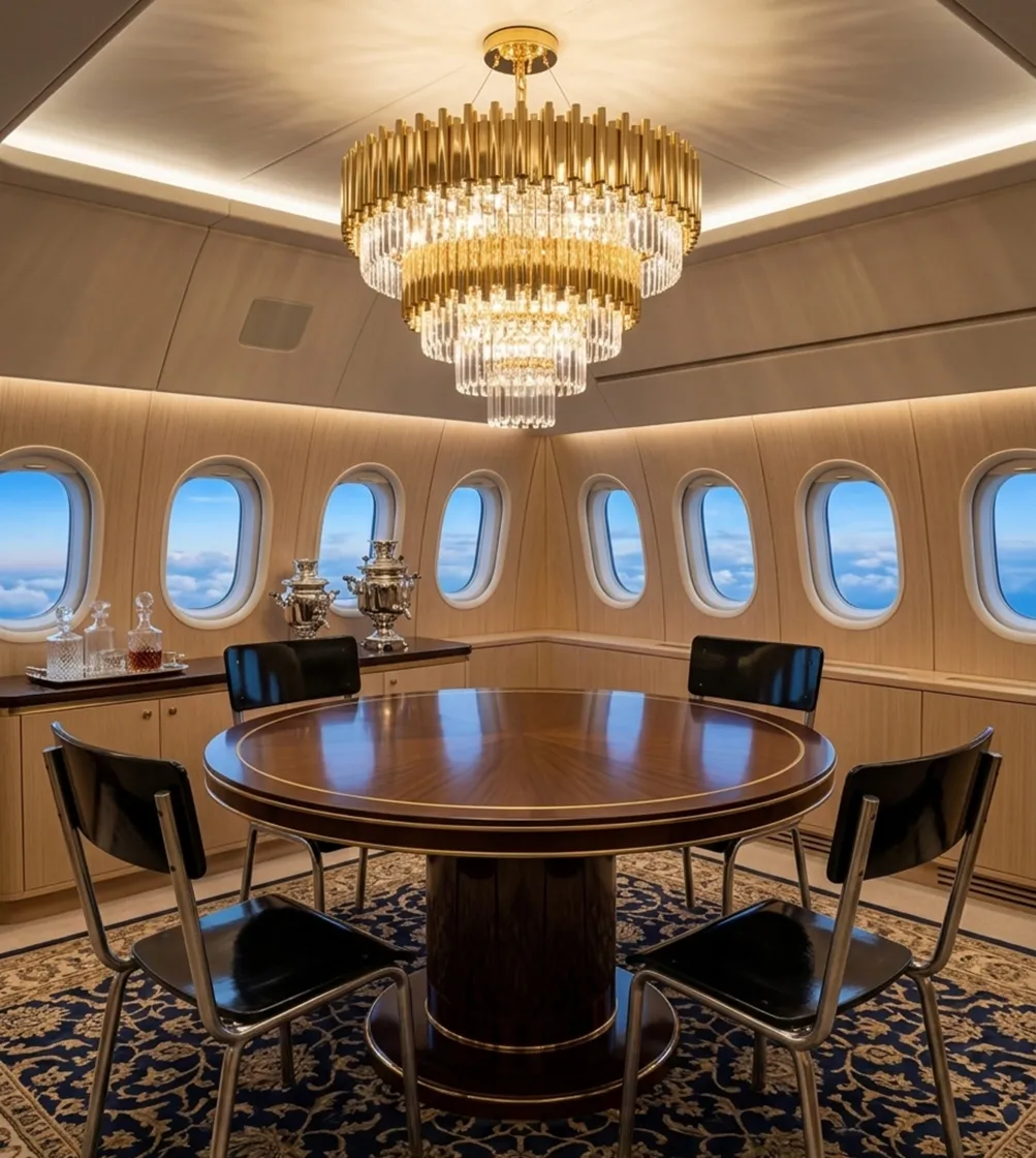 장식된 환경에 있는 테이블 주위의 4개의 고전 의자