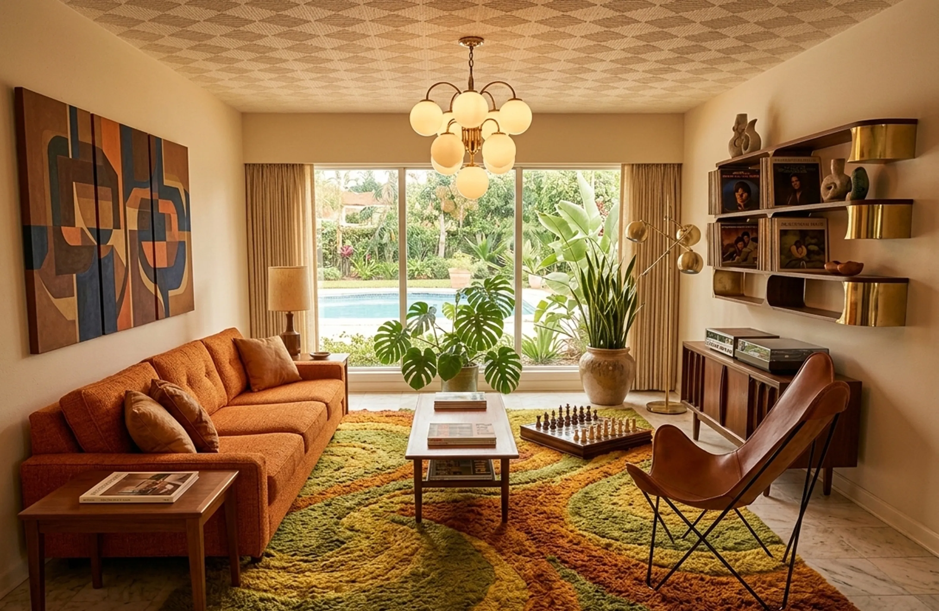 Старинное кресло BKF в уютной обстановке с растениями.