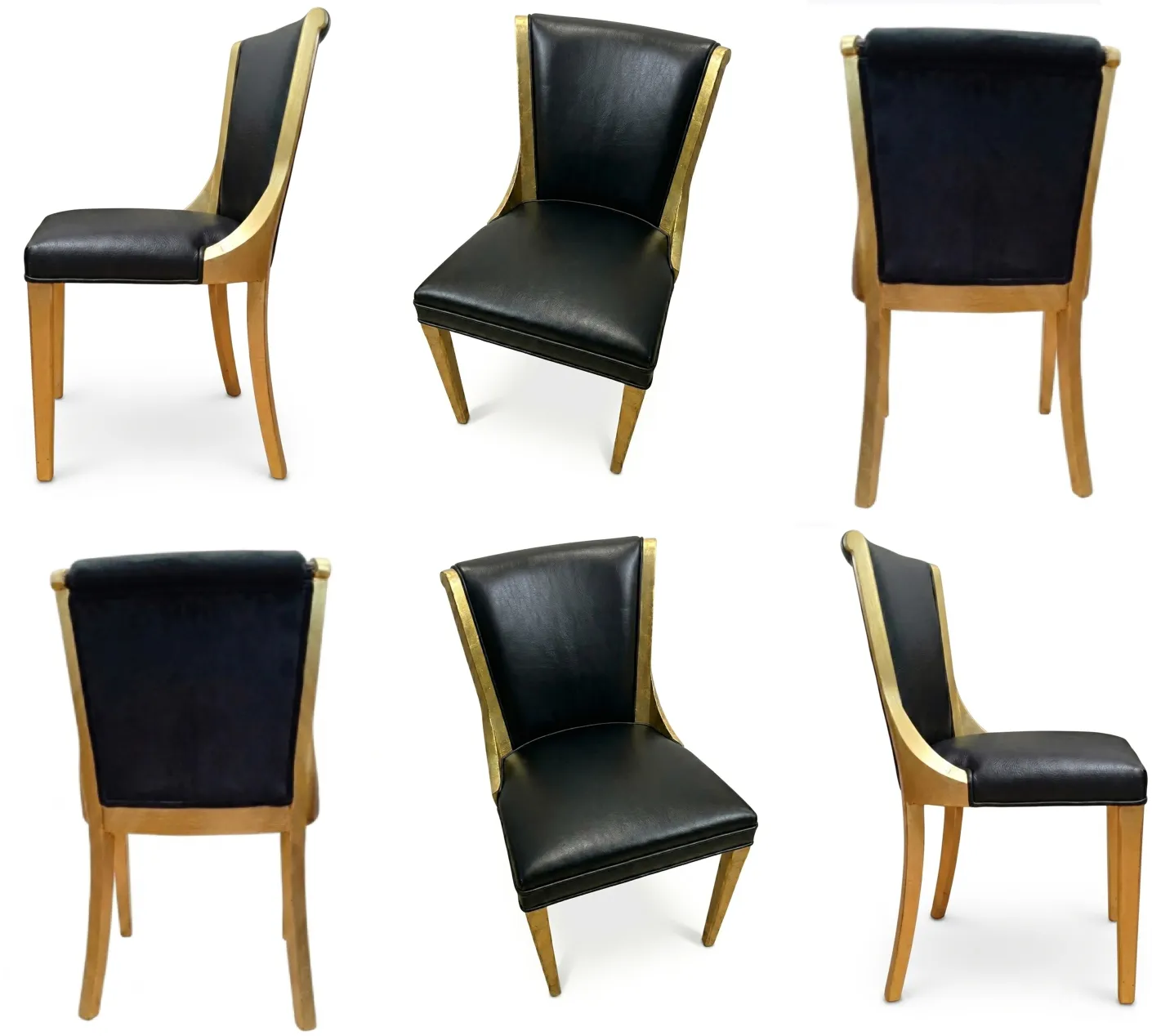 Vue de six chaises anciennes à restaurer, avec des détails élégants dans le style art déco.