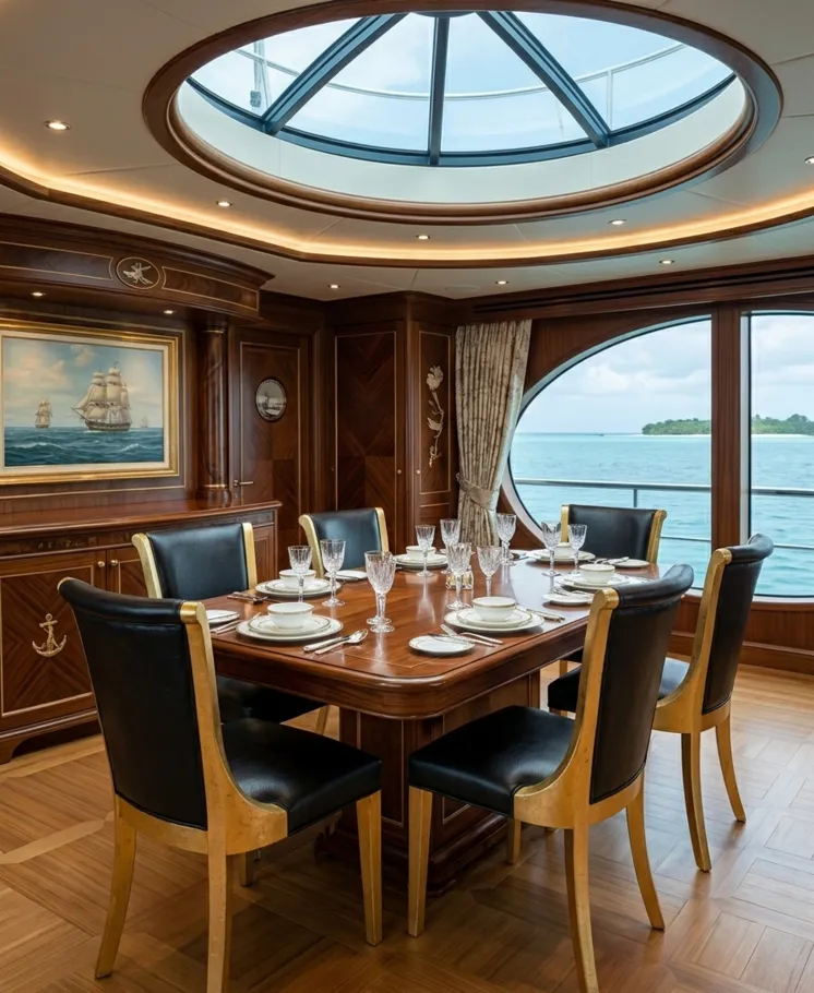 黒い張り地と金色のフレームを持つ6脚の古い椅子、エレガントなダイニングルームに配置。