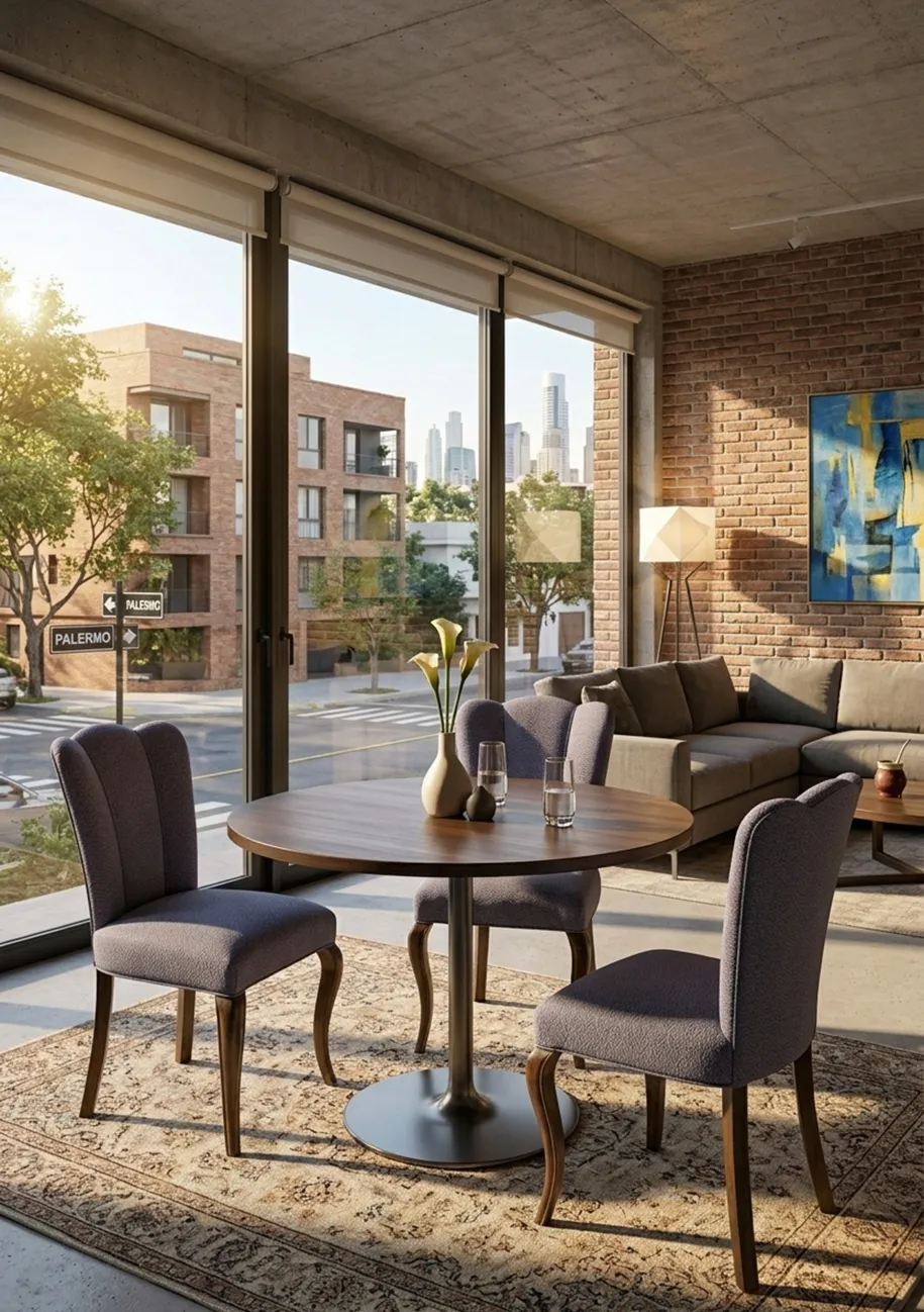 아늑한 환경에 있는 3개의 골동품 의자 세트.