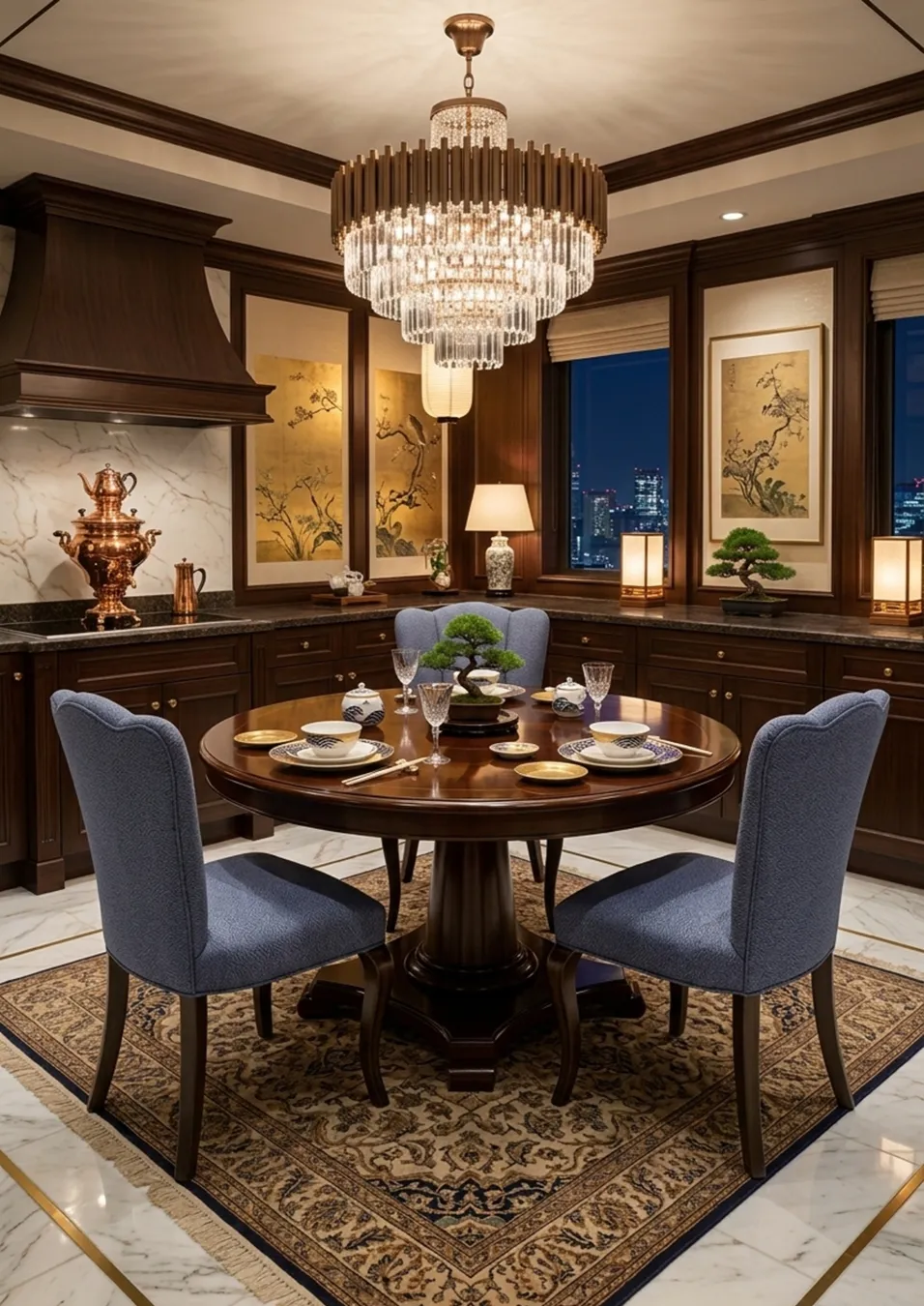 three antique chairs in an elegant dining room decor