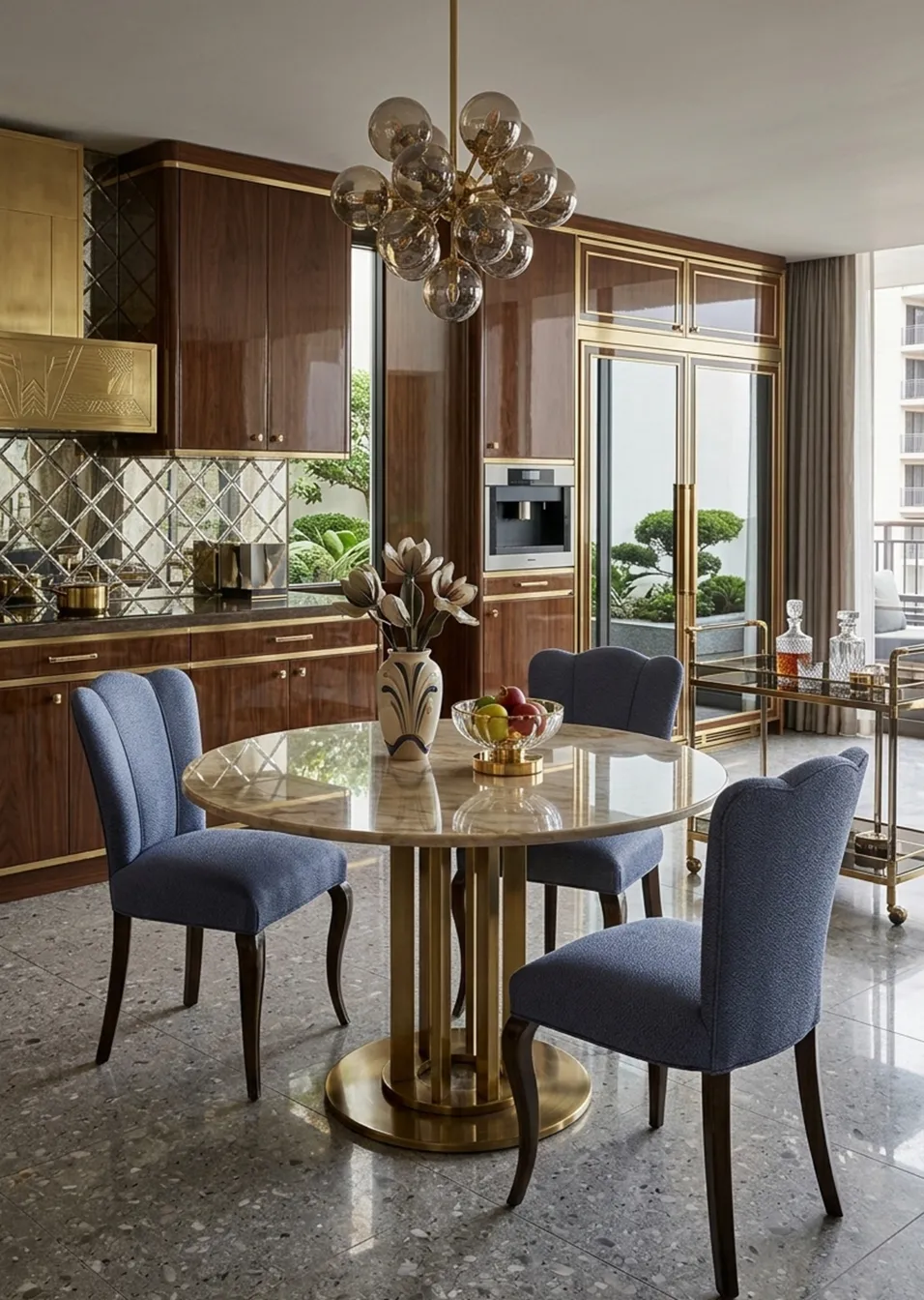 Three antique chairs with elegant design in a modern setting.