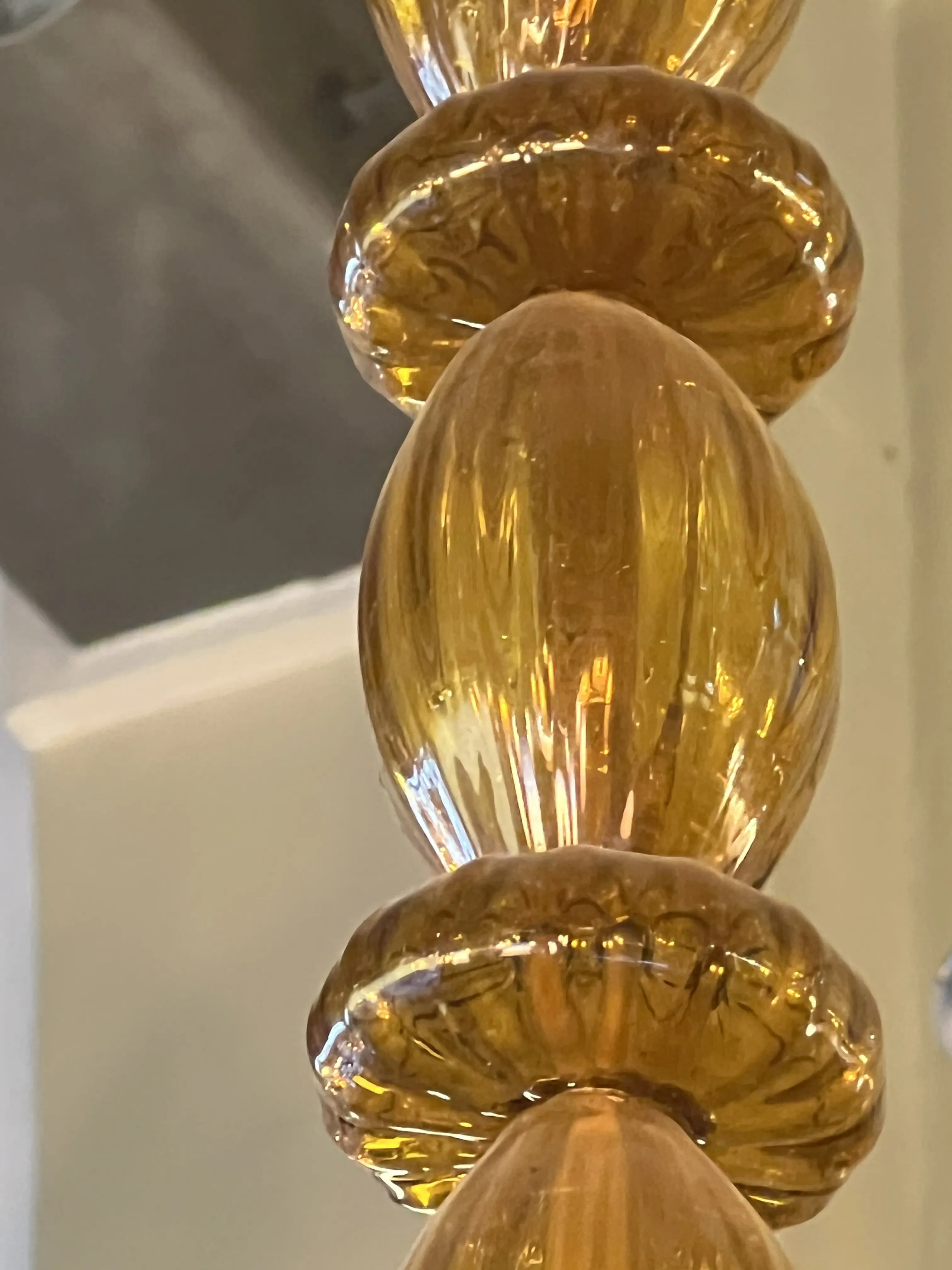 close-up of an antique hanging lamp in amber color