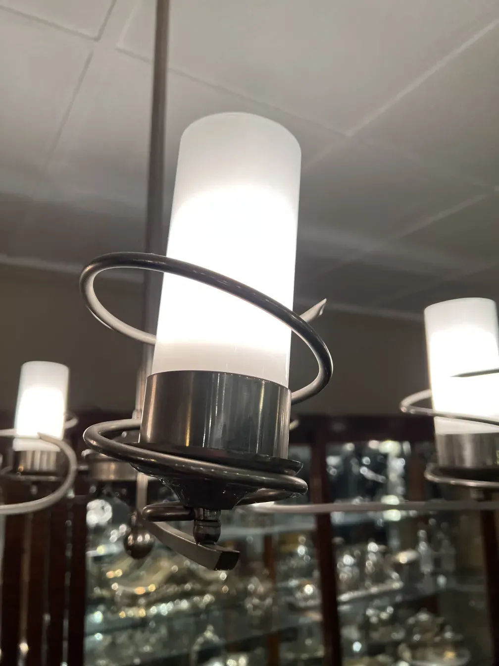 Antique hanging lamp in art deco style with white light