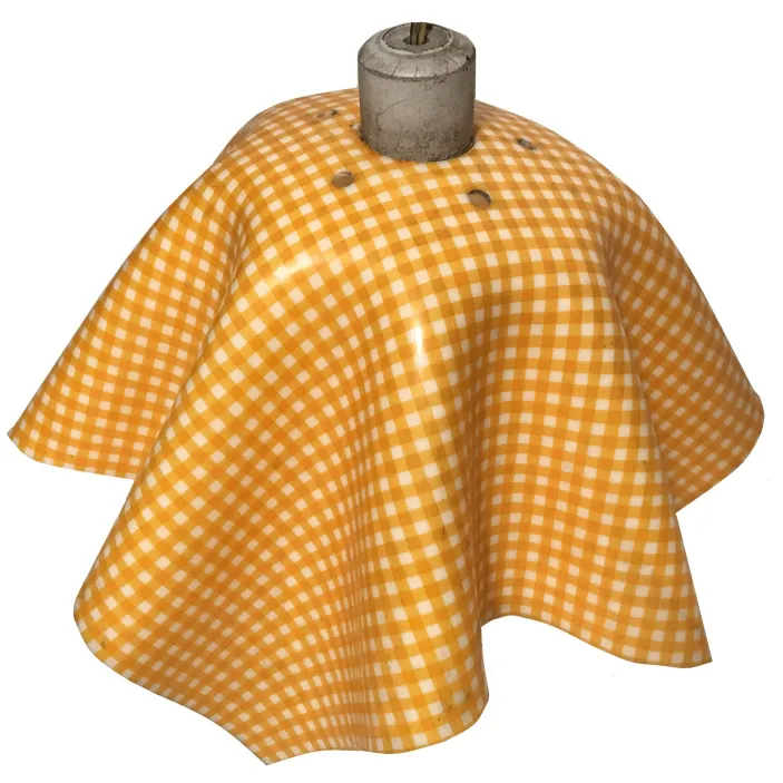 Antique hanging lamp with bright yellow color in a cozy setting.