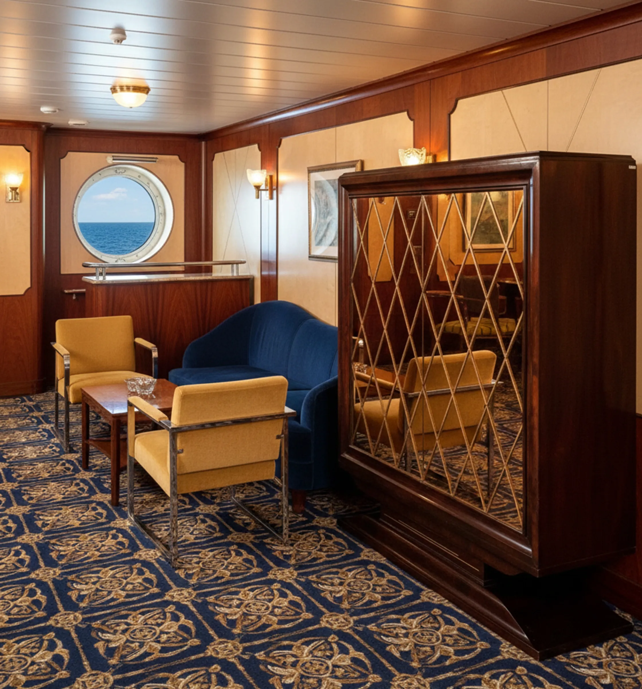 estante de livros antigo com espelhos e decoração clássica, ambiente elegante