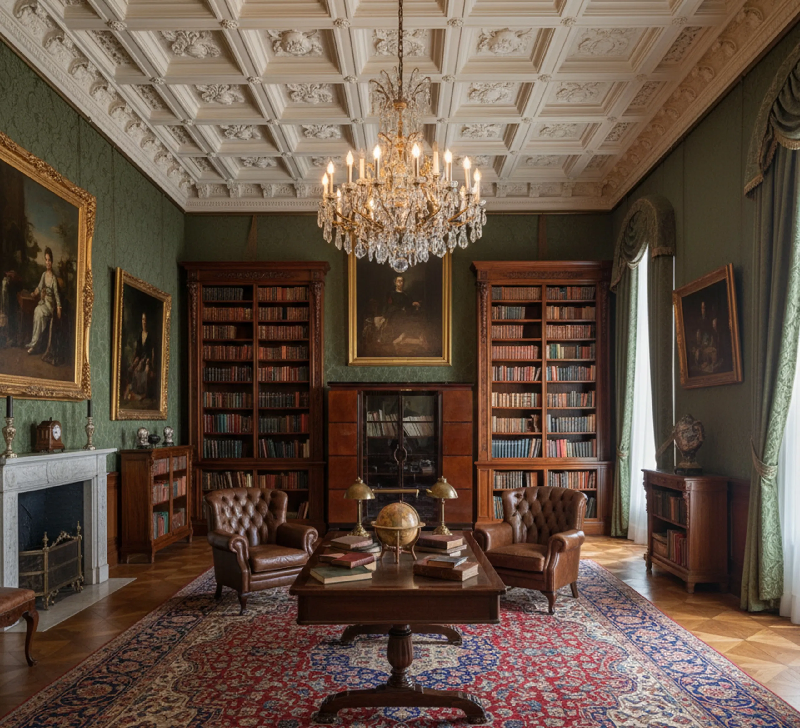bibliothèque antique élégante avec décoration classique